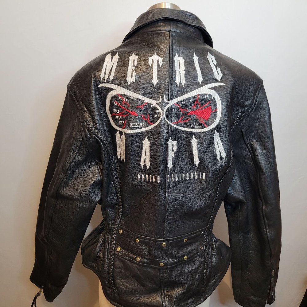 Vintage Leather Motorcycle Jacket Womens Med Leather King Embroidered Back